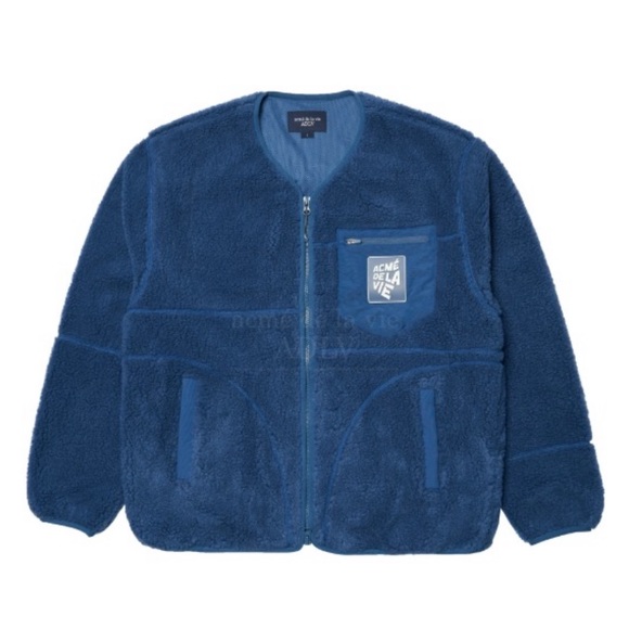 ADLV Collarless Fleece Jacket Indigo - Picture 2 of 3